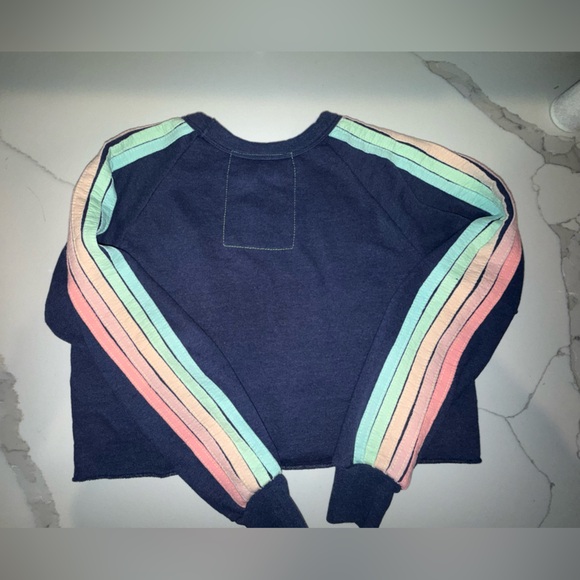 ✨rare✨Aviator Nation Cropped Blue Sweatshirt with Pastel Stripes - Picture 8 of 9